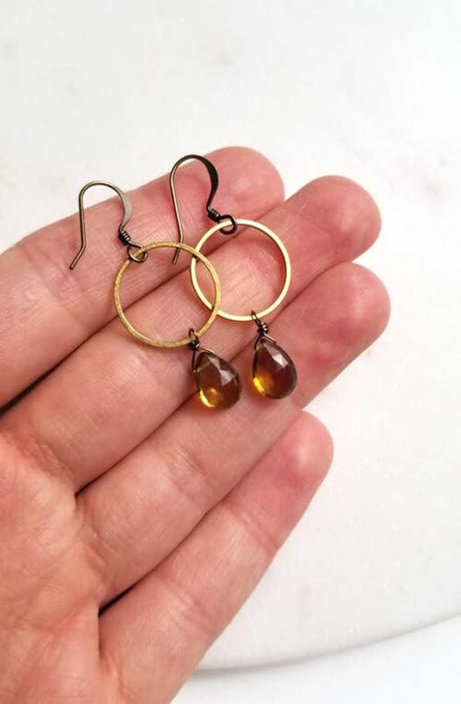 Beer Quartz Circle Drop Earrings
