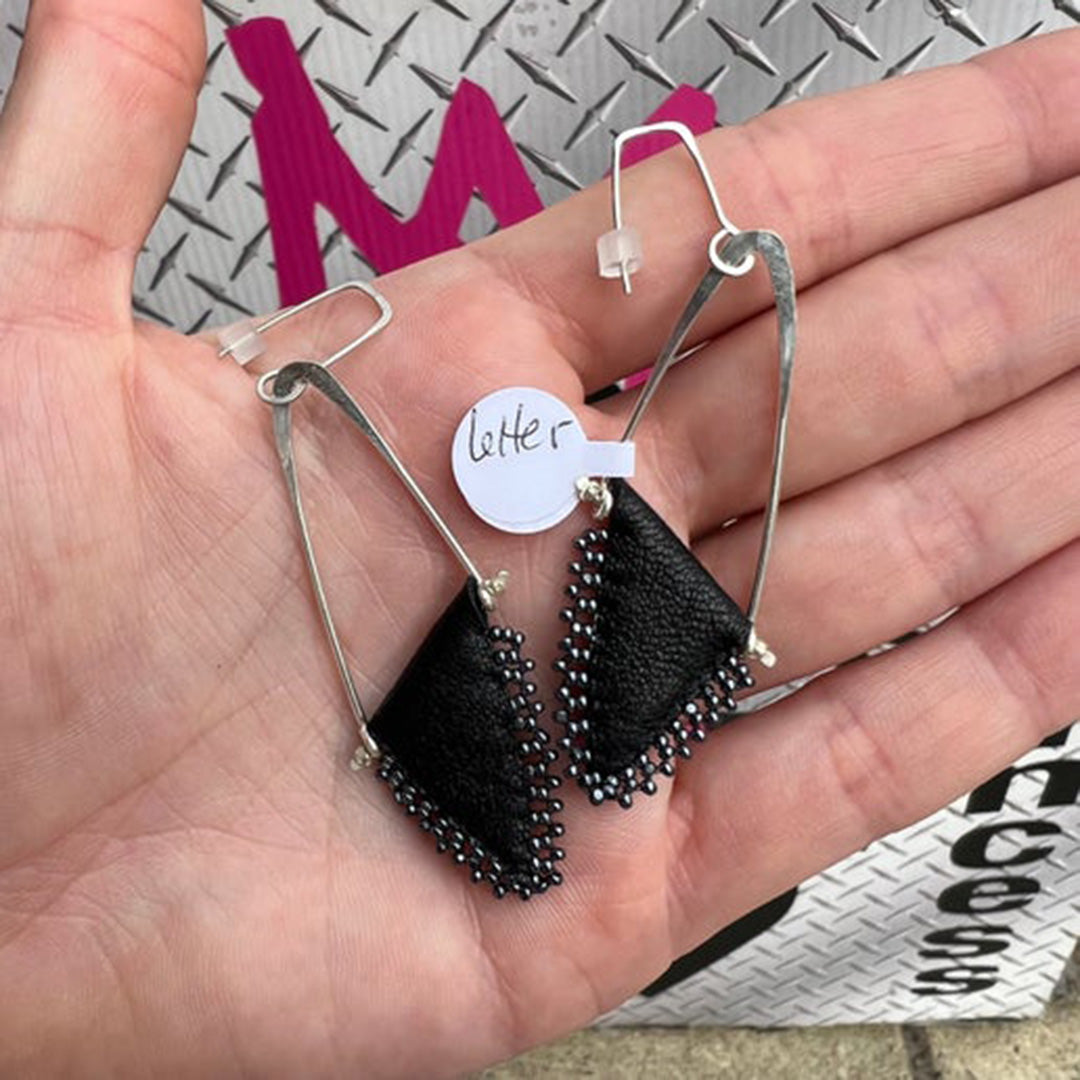 Handcrafted Black Leather Sterling Silver Earrings