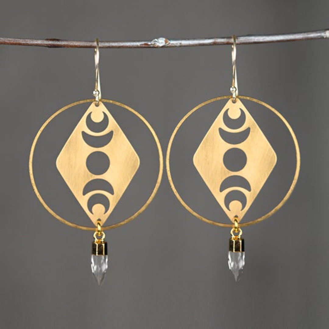 Brass Moon Phase Hoop & Semi Precious Bullet Earrings