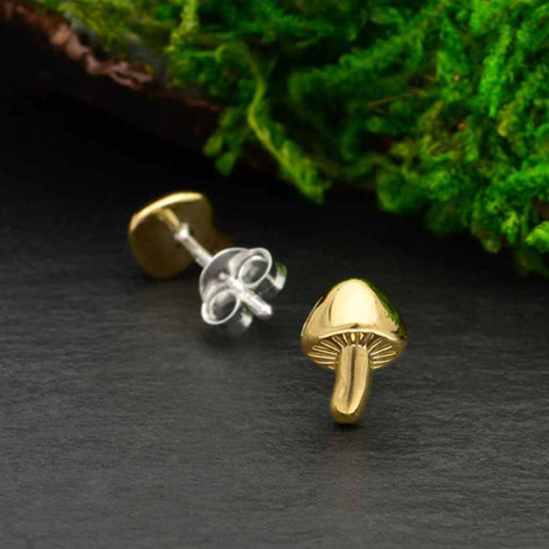 Bronze Mushroom Post Stud Earrings