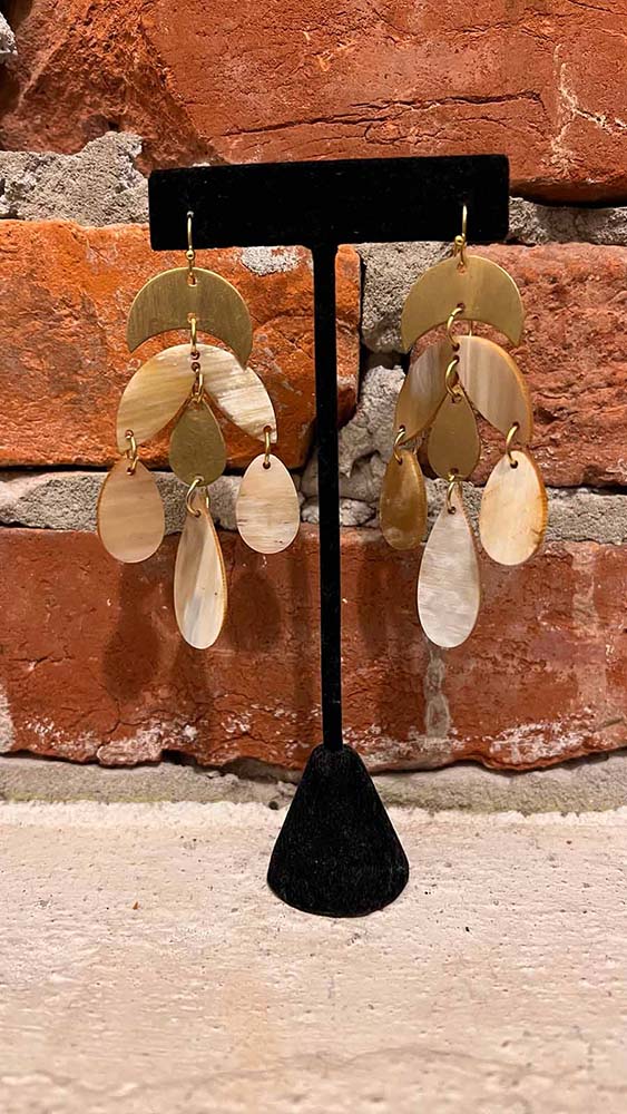 Carved Horn Chandelier Earrings