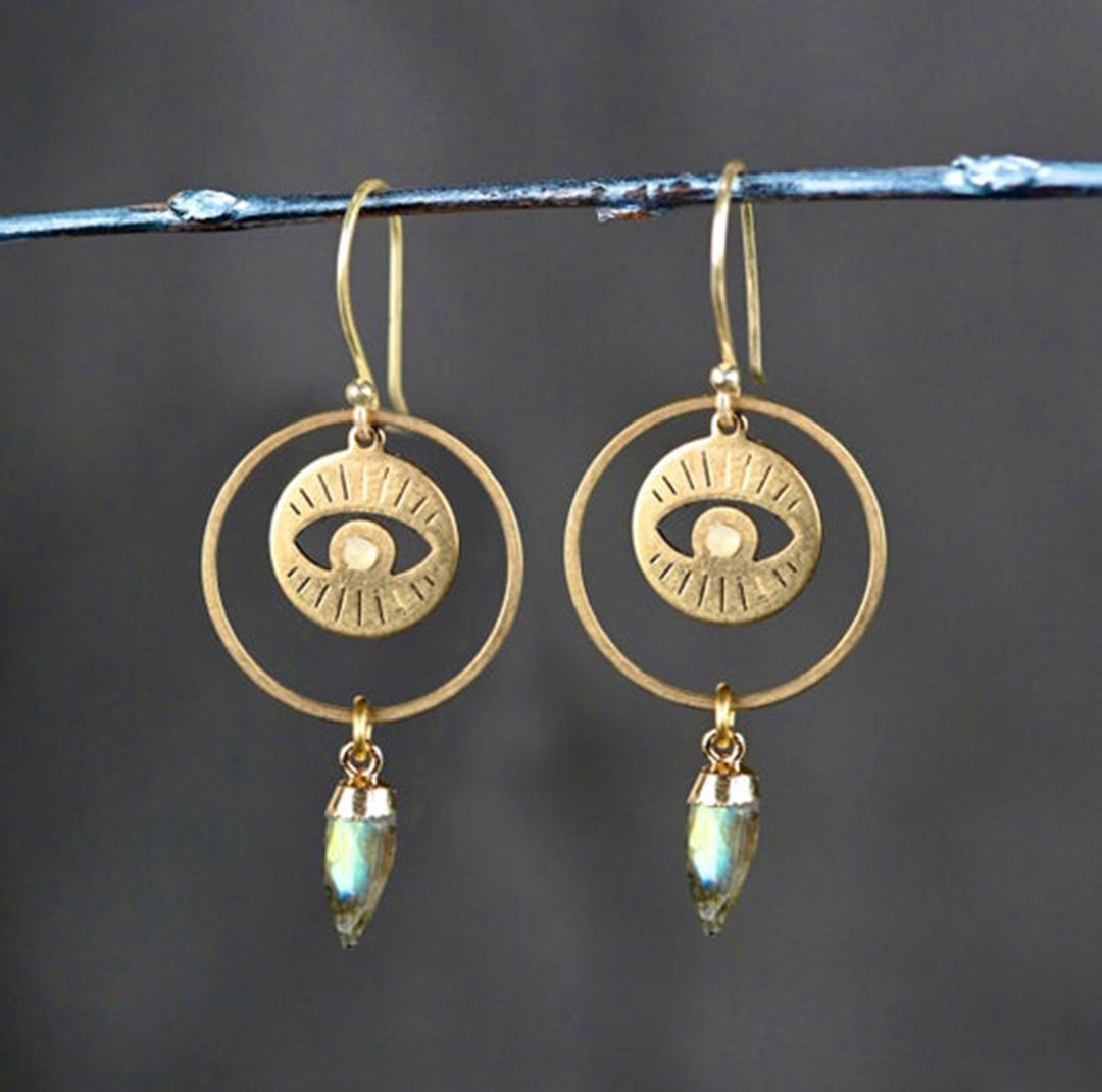 Eye w/ Circle & Quartz Point Earrings