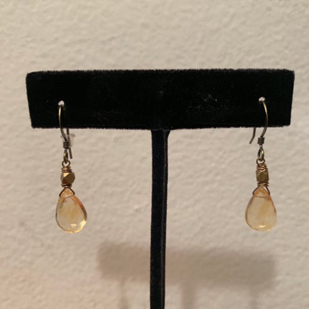 Citrine w. Brass Bead Earrings
