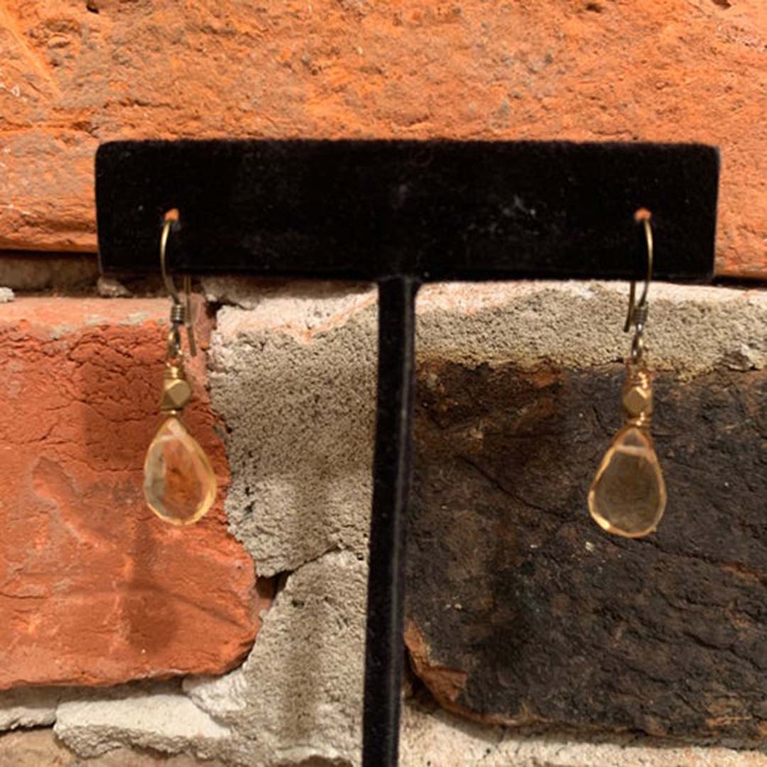 Citrine w. Brass Bead Earrings