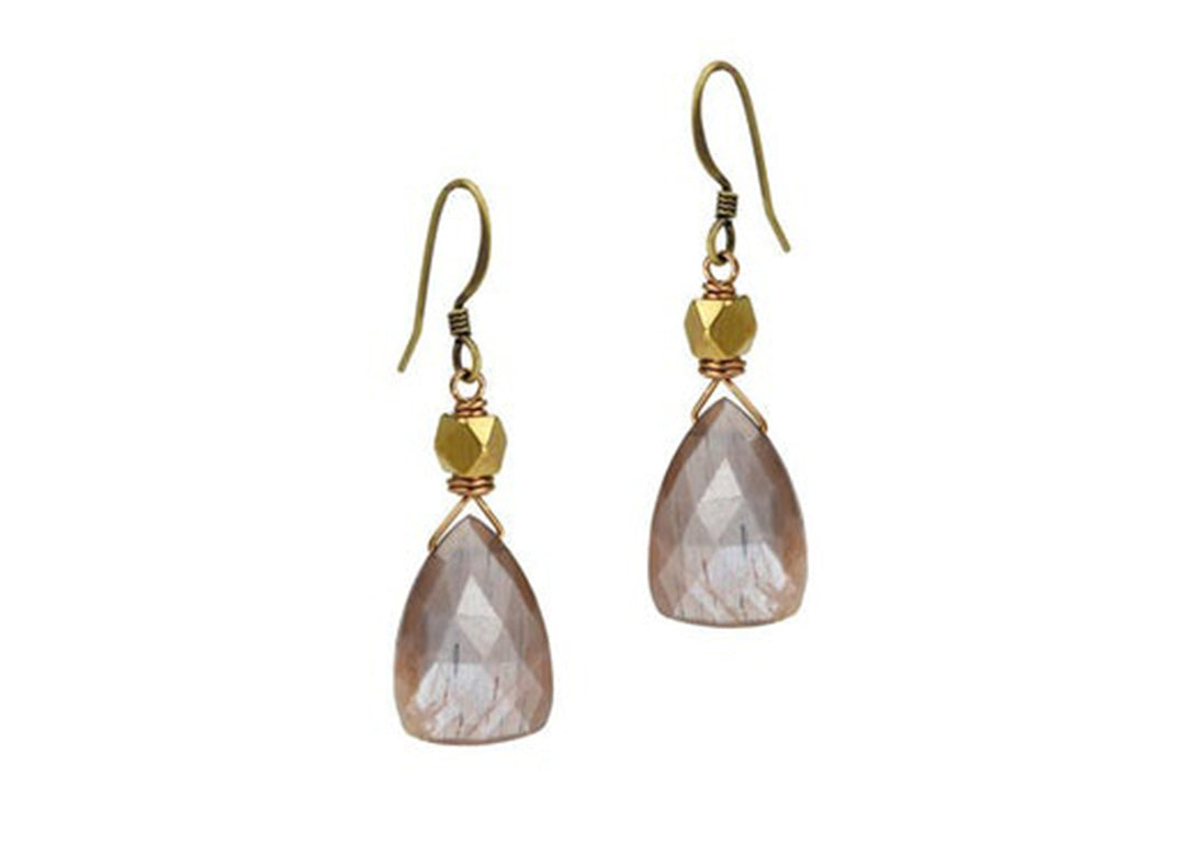 Coffee Moonstone Faceted Triangle Earrings