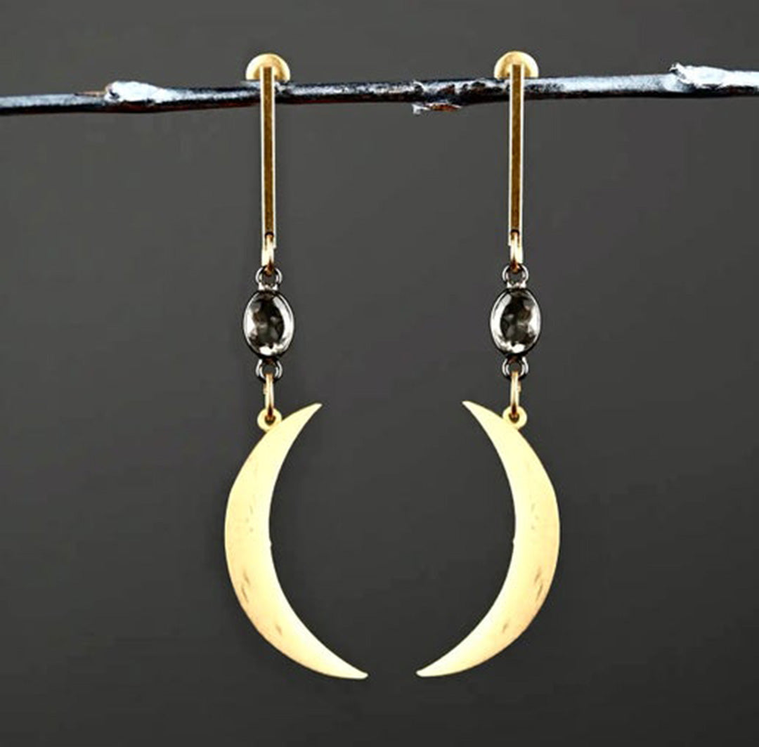Crescent Moon and Smoky Quartz Earrings