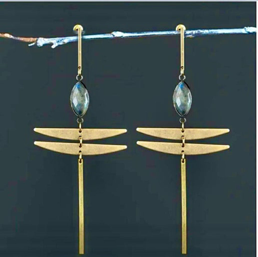 Dragonfly Brass w/ Labradorite Statement Earrings