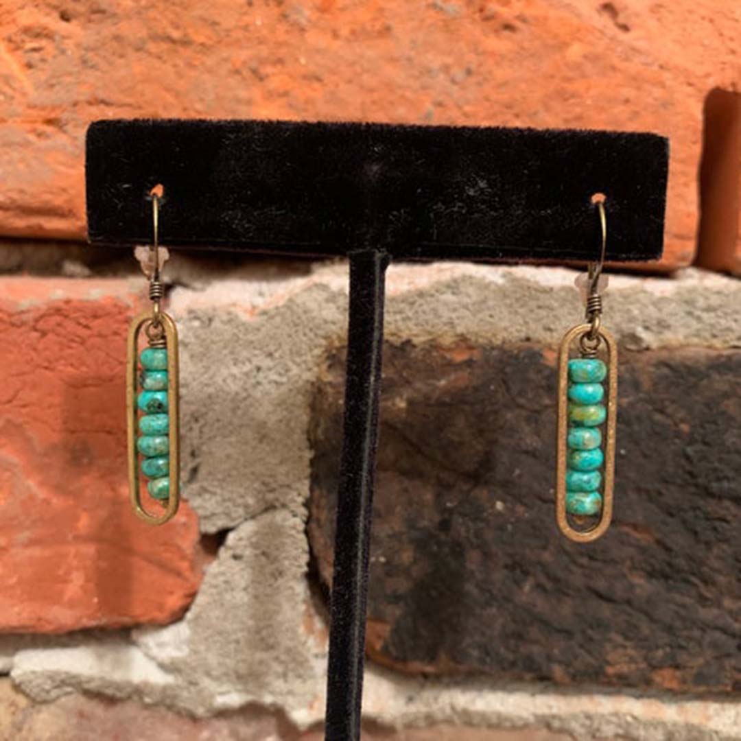 Green Turquoise Brass Peapod Earrings