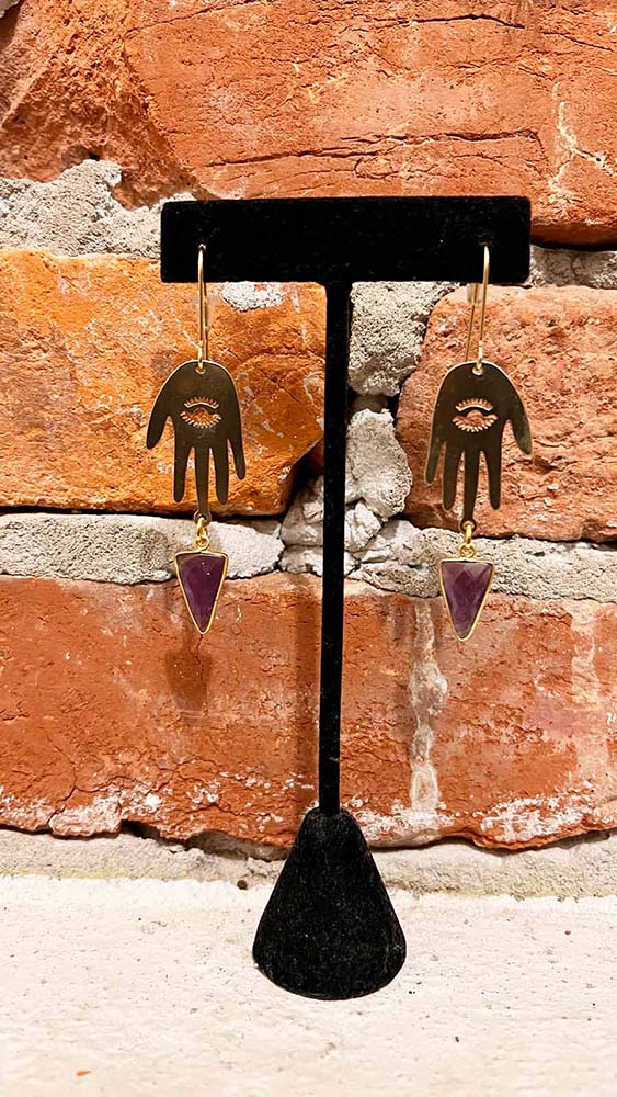 Hand of Protection with Tridop Amethyst Earrings