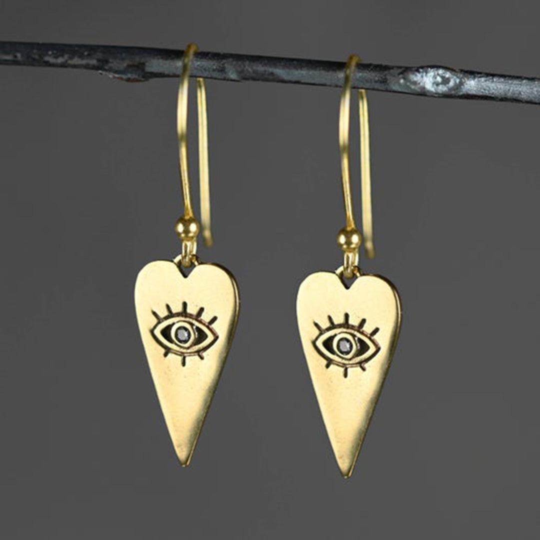 Heart Eye of Protection Gold Earrings