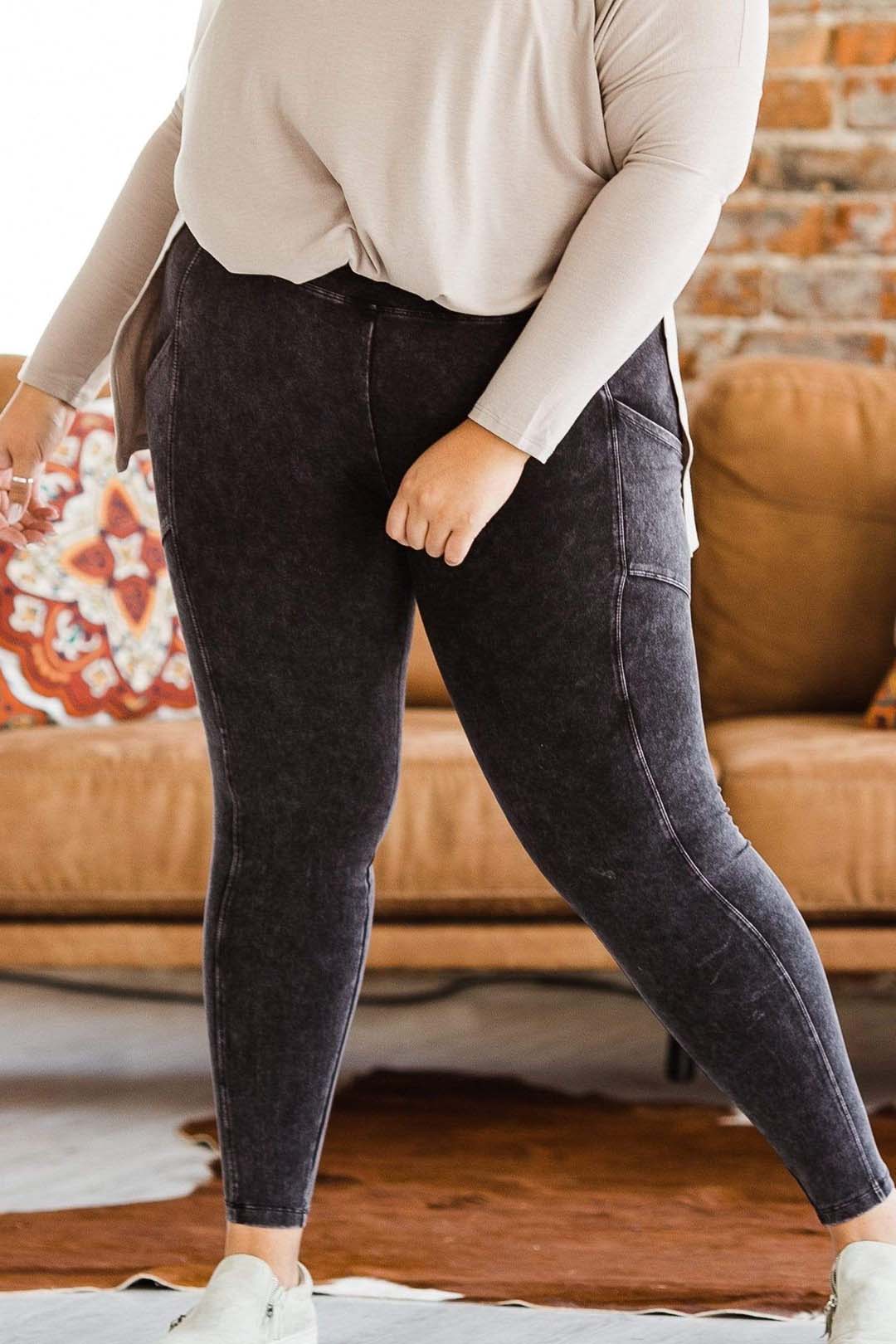 My Store Leggings mit Taschen, dunkles Grau, figurbetont mit Ziernähten