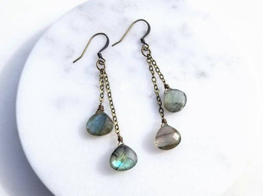 Labradorite Double Teardrop Earrings