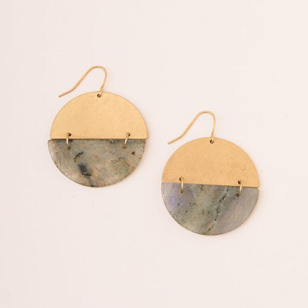Labradorite/Gold Stone Full Moon Earrings