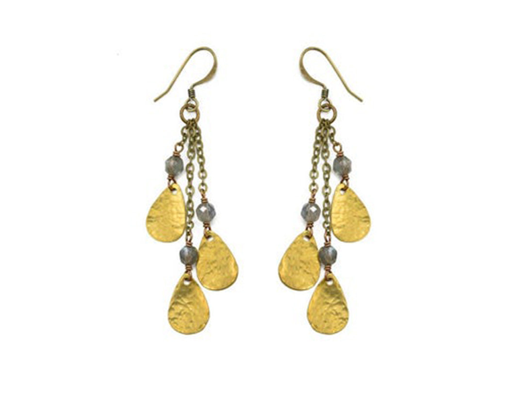 Labradorite Brass Teardrops Cascade Earrings