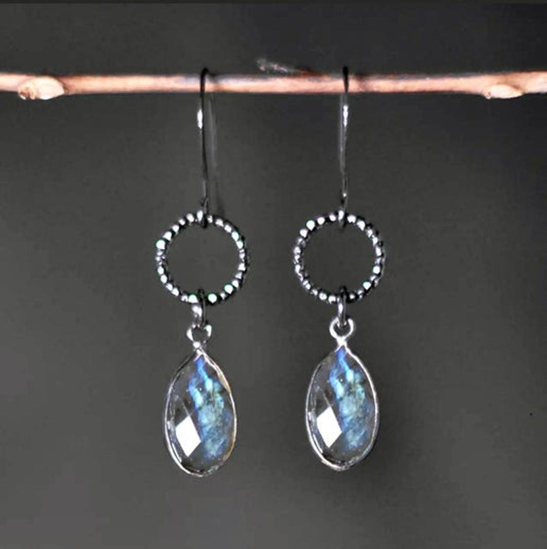 Gunmetal Circle Earrings with Labradorite Teardrop