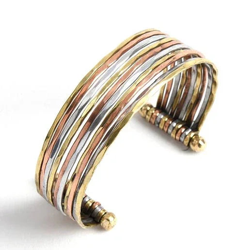 Linea Mixed Metal cuff bracelet with multicolored striped bands and gold-toned end beads