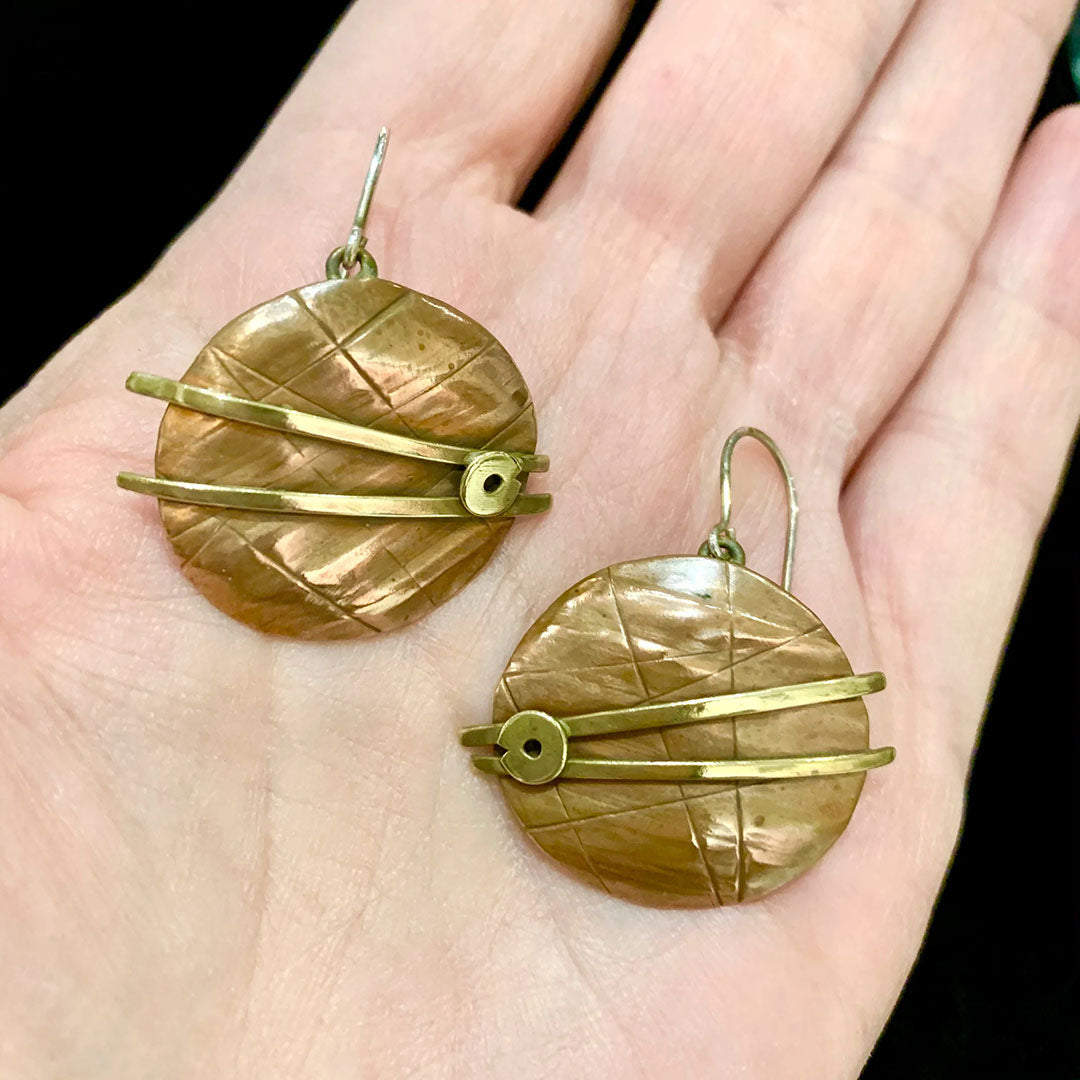 Mixed Metal Rustic Shield Earrings