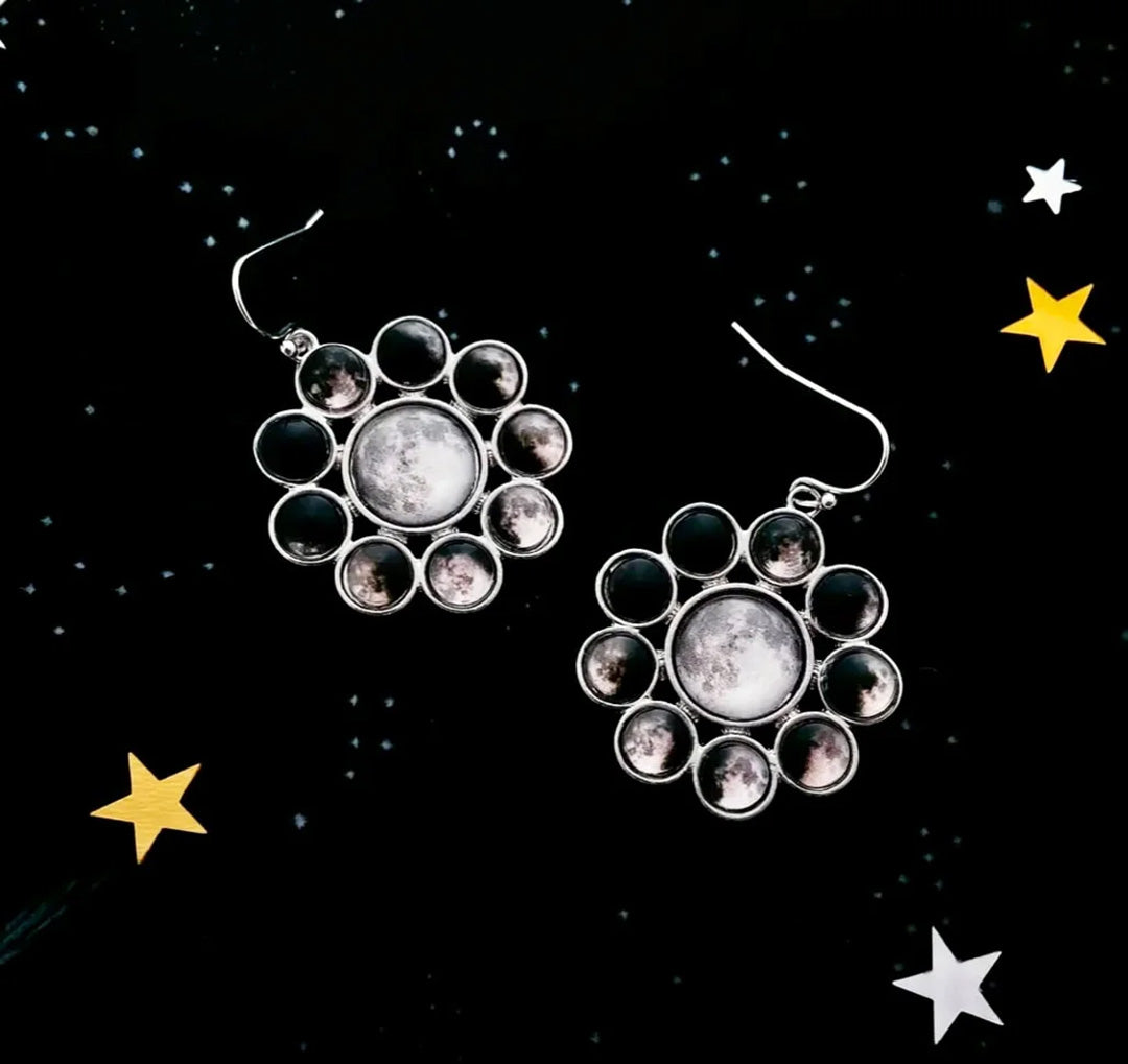 Moon Phase Daisy Halo Earrings