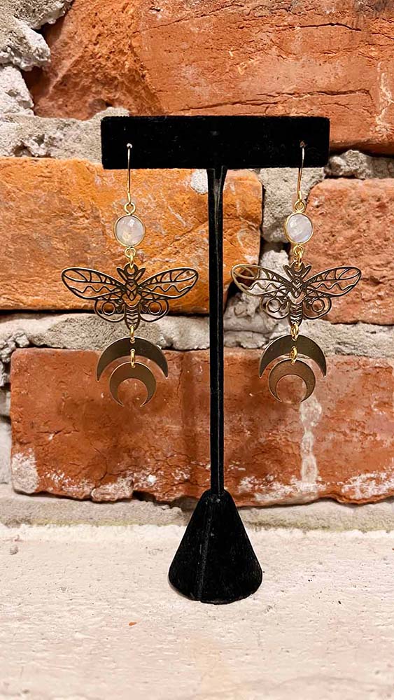 Moon Moth Earrings w/moonstone