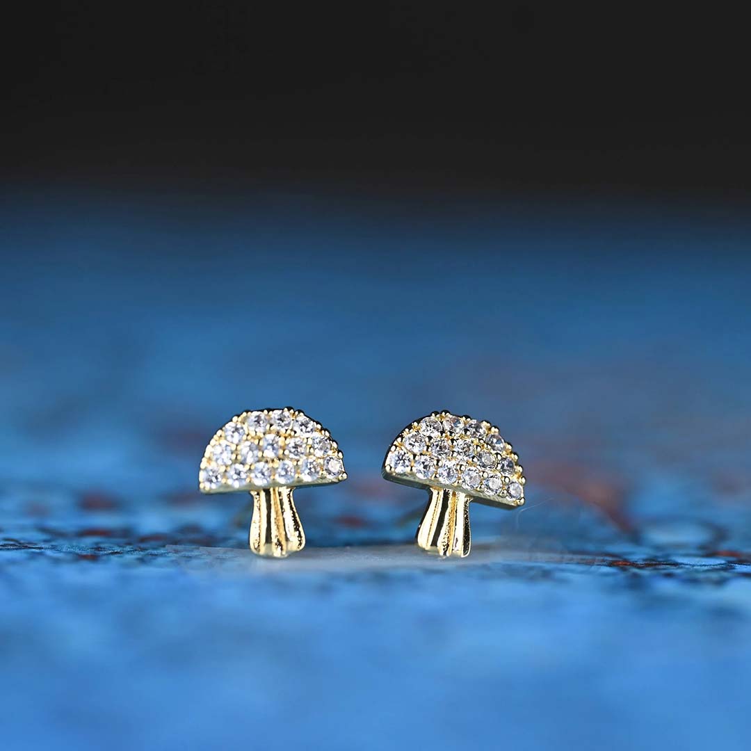 Pave Crystal Magical Mushroom Stud Earrings