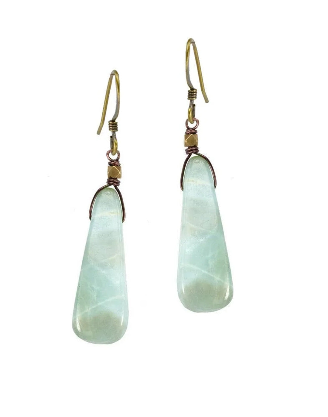 Powder Blue Amazonite Stone Slab Earrings with Brass Beads
