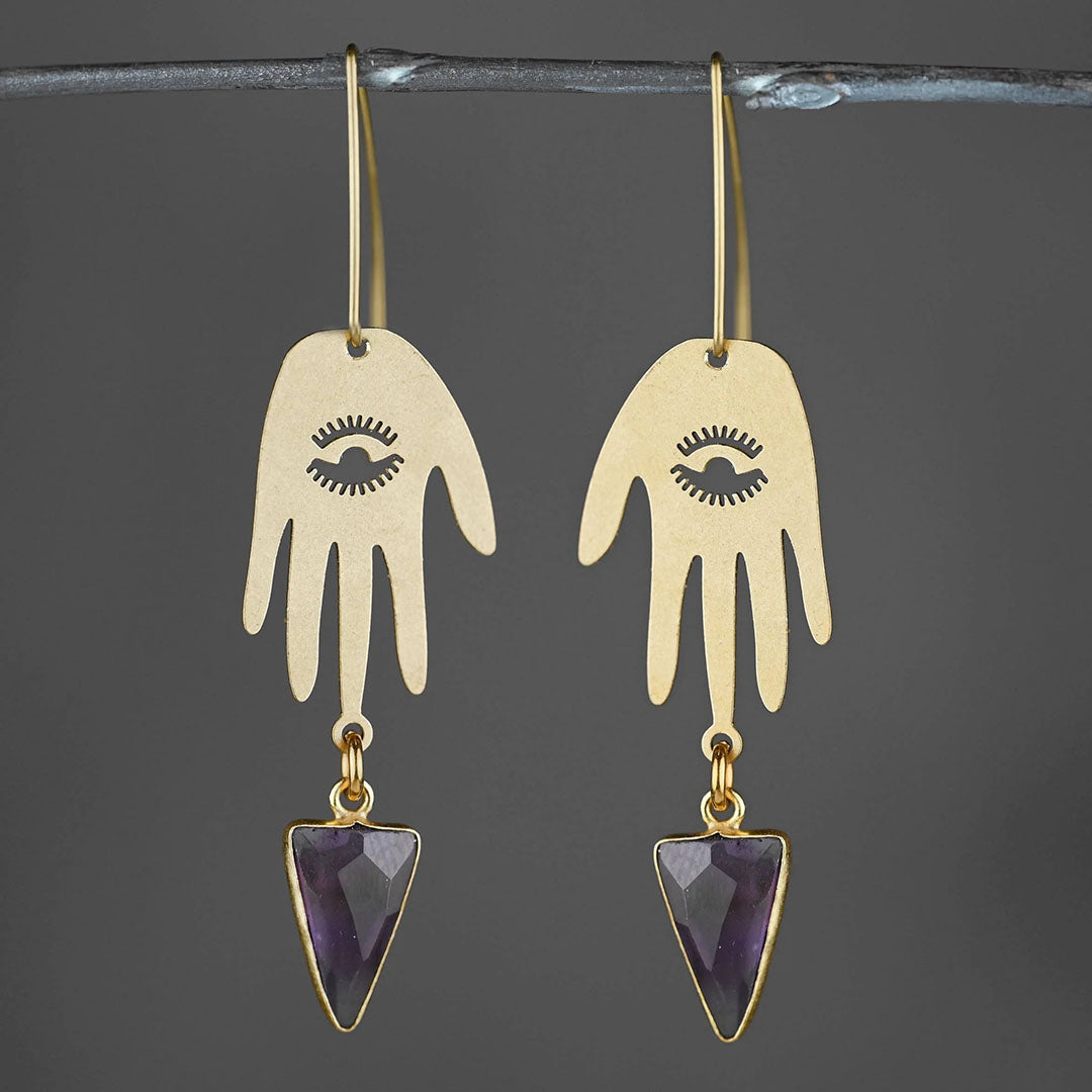 Psychic Hand w/ Semi Precious Tri Drop Earrings