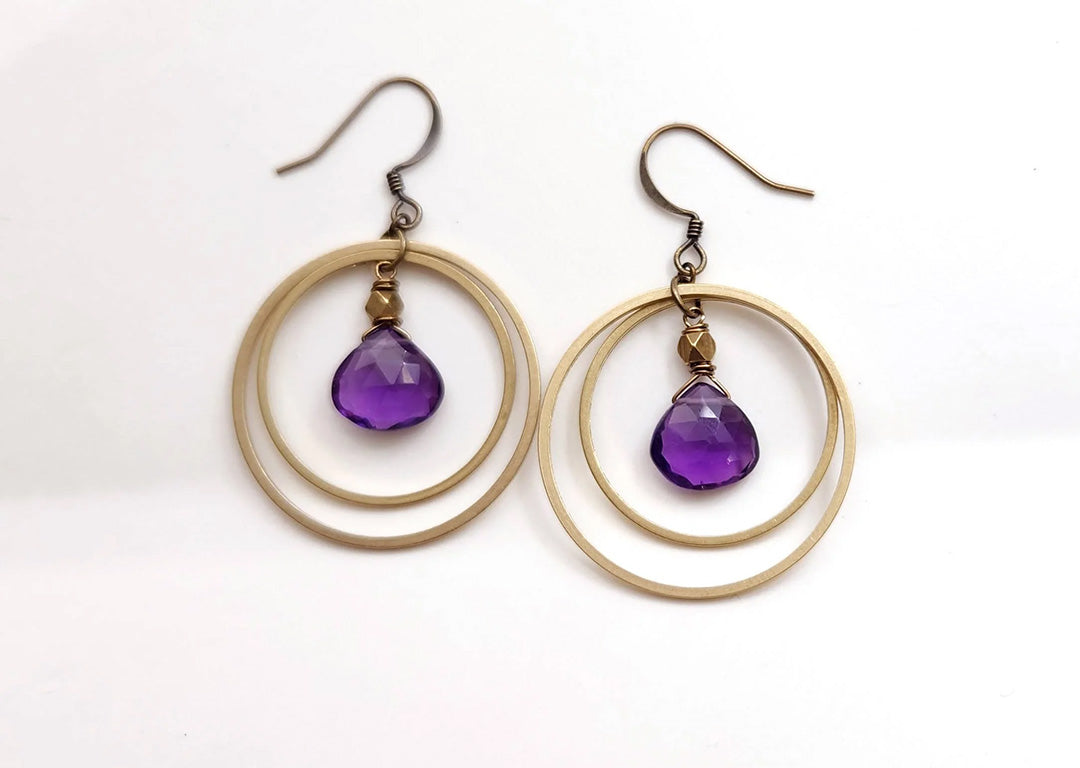 Purple Quartz Double Circle Hoop Earrings