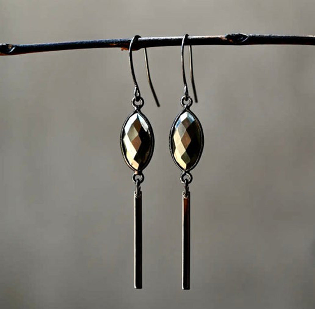 Gunmetal Pyrite Marquis Earrings