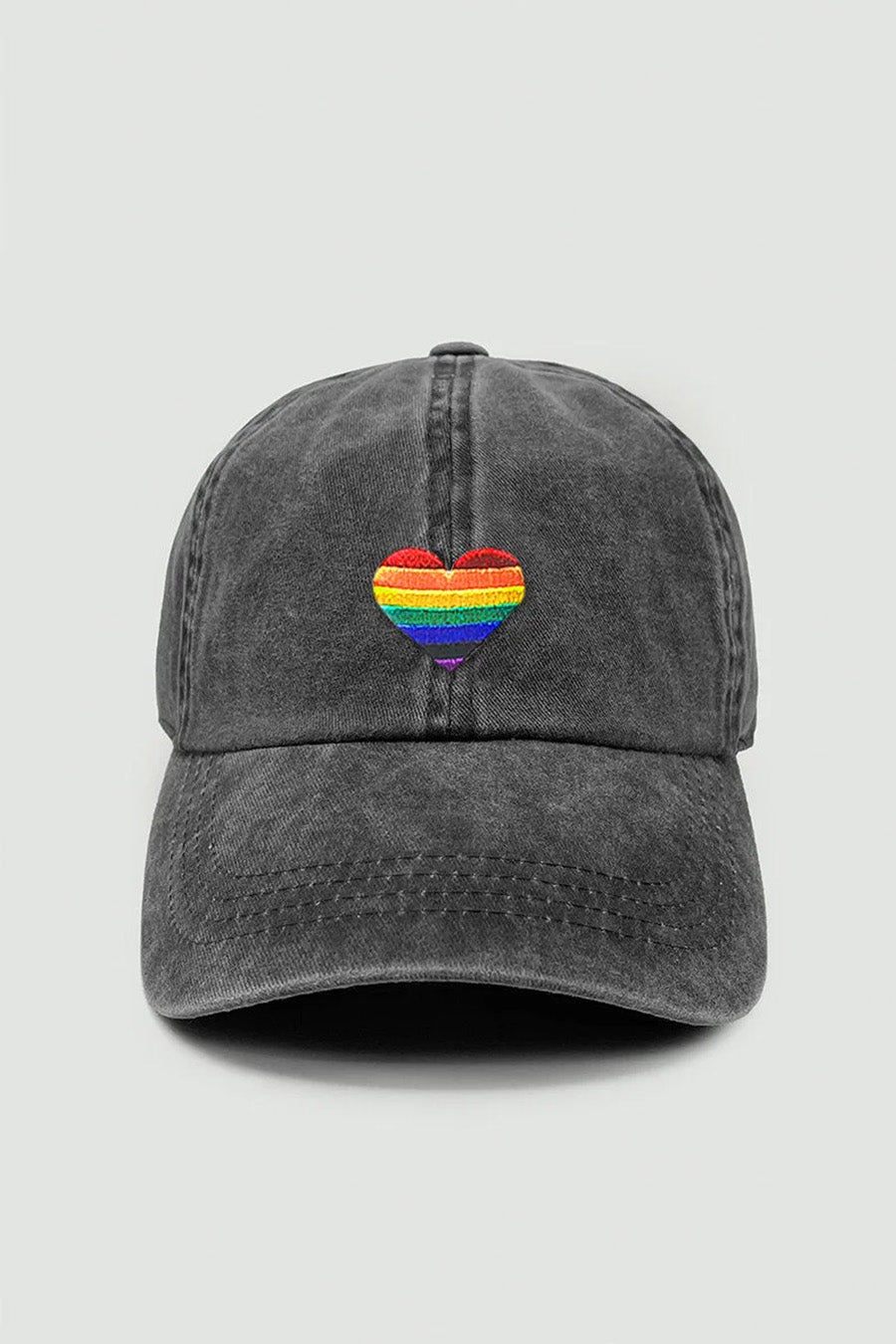 Charcoal hat with vibrant rainbow heart