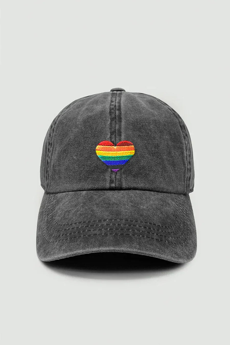 Rainbow Pride baseball cap with rainbow heart logo, dark gray