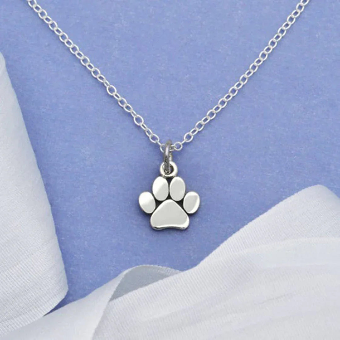Sterling silver paw print necklace pendant on 18-inch chain