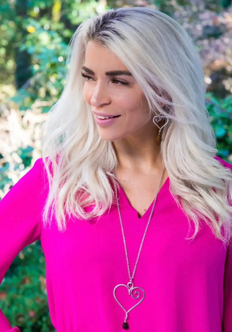 Wire Wrapped Silver Heart Earrings w/ Tiger Eye