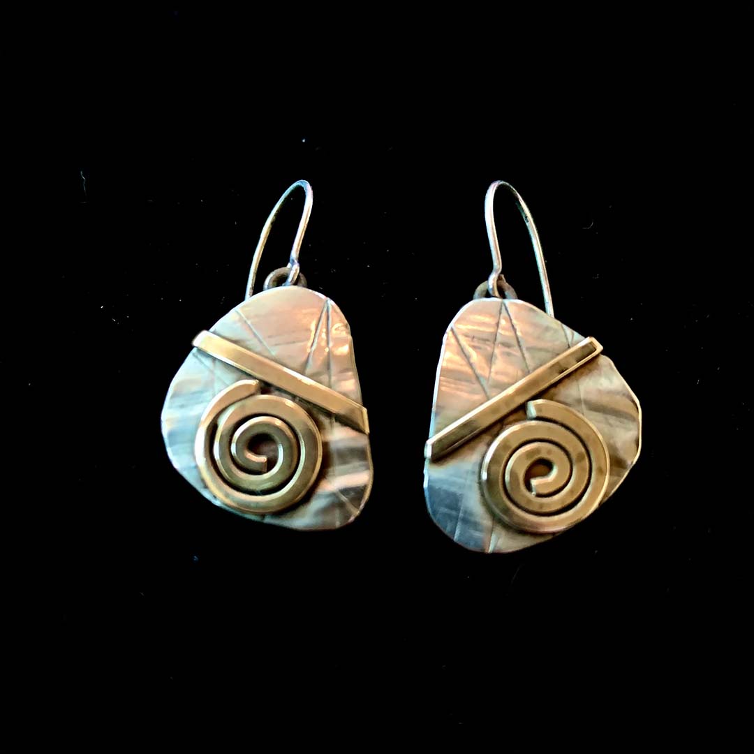 Spiral Bean Mixed Metal Earrings
