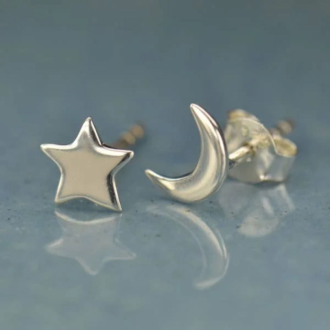 Star and Moon Stud Earrings 7x5mm