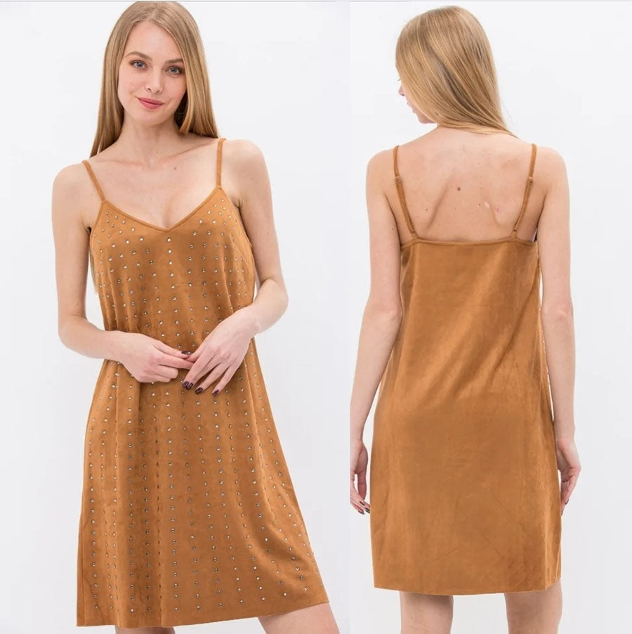 Suede Cami Dress with Rhinestones