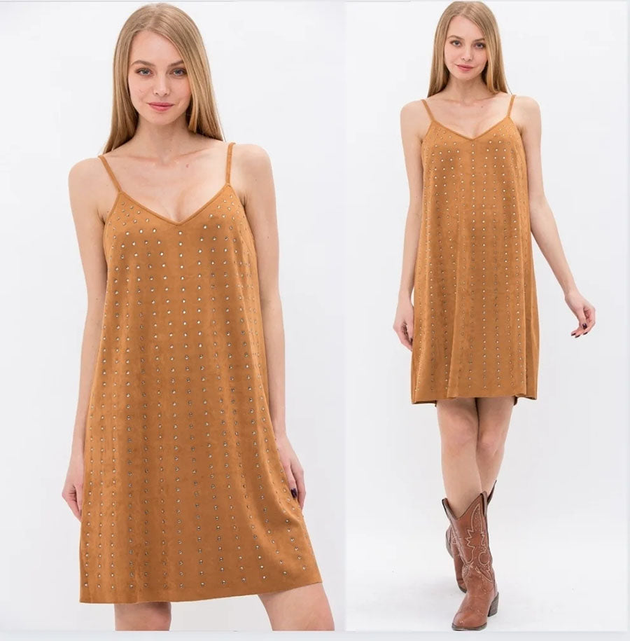 Suede Cami Dress with Rhinestones