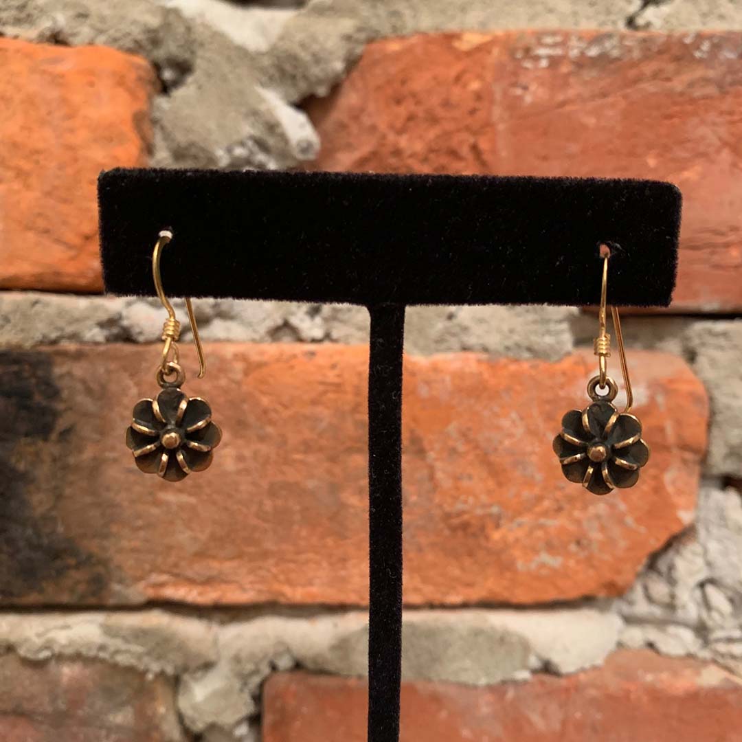 Tiny Brass Flower Drop Earrings