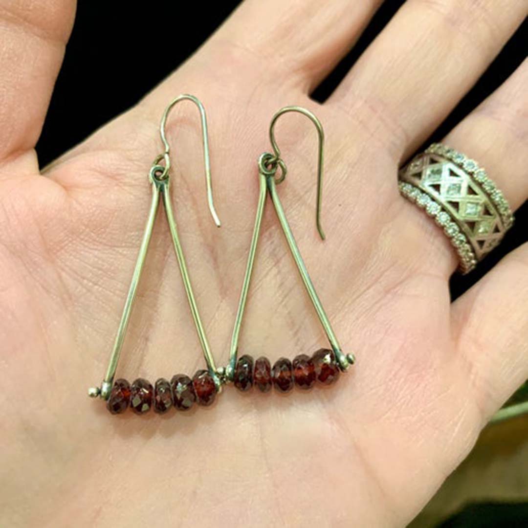Garnet Trapeze Sterling Silver Earrings