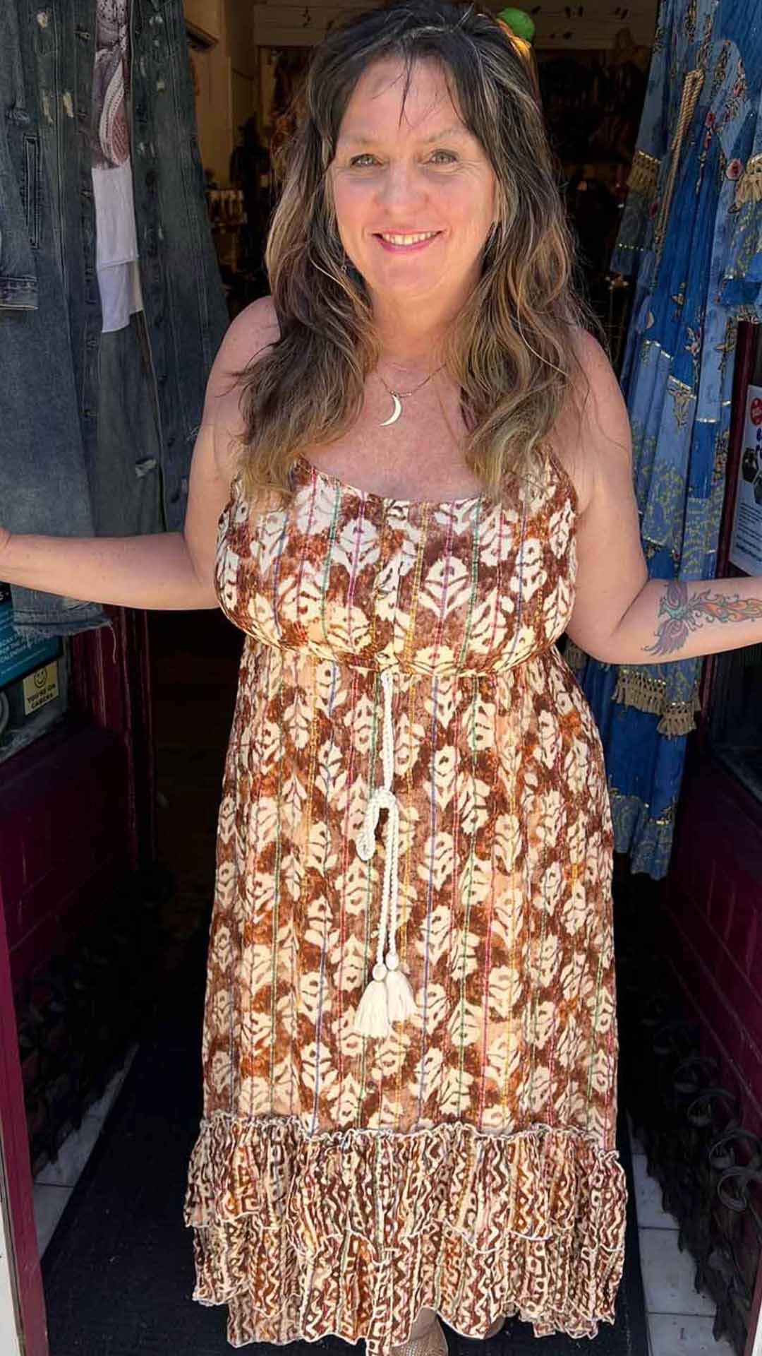 boho tiered dress Boho Shimmer Dress Green / Spaghetti strap