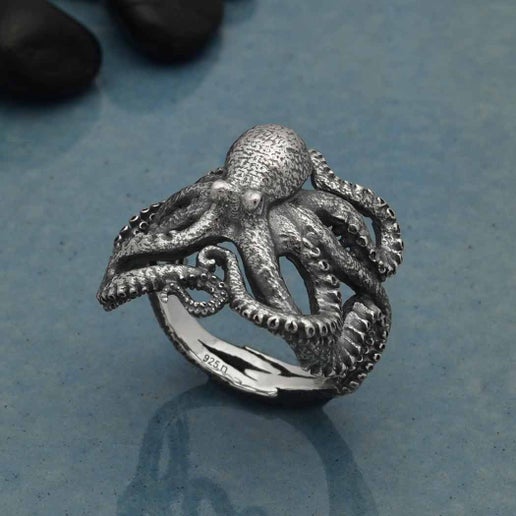 Statement Sterling Silver Octopus Ring