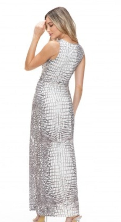 Plunging V-neck Snakeskin Maxi Dress