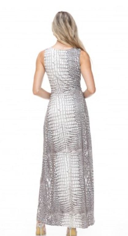 Plunging V-neck Snakeskin Maxi Dress