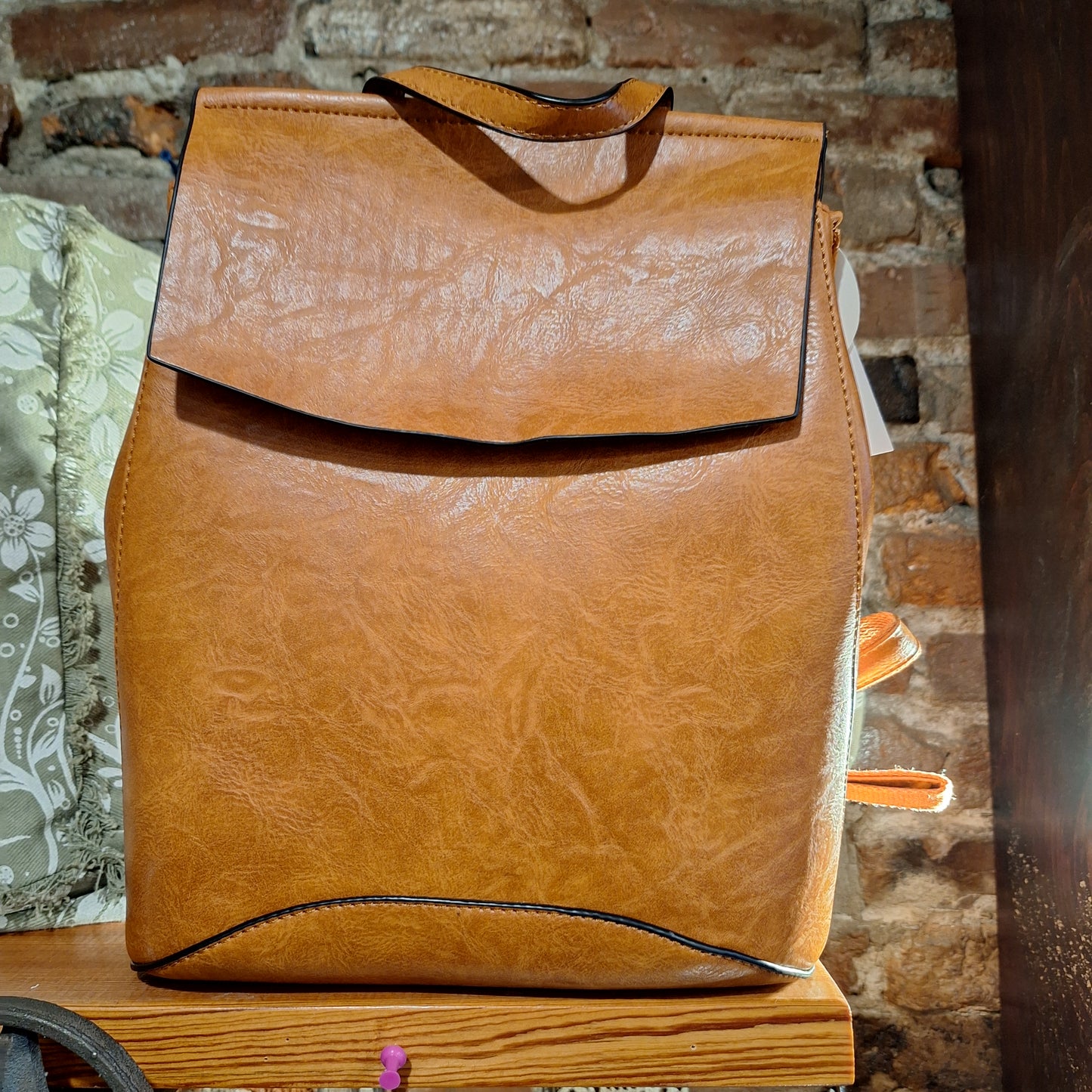 Gorgeous textured golden brown vegan leather backpack