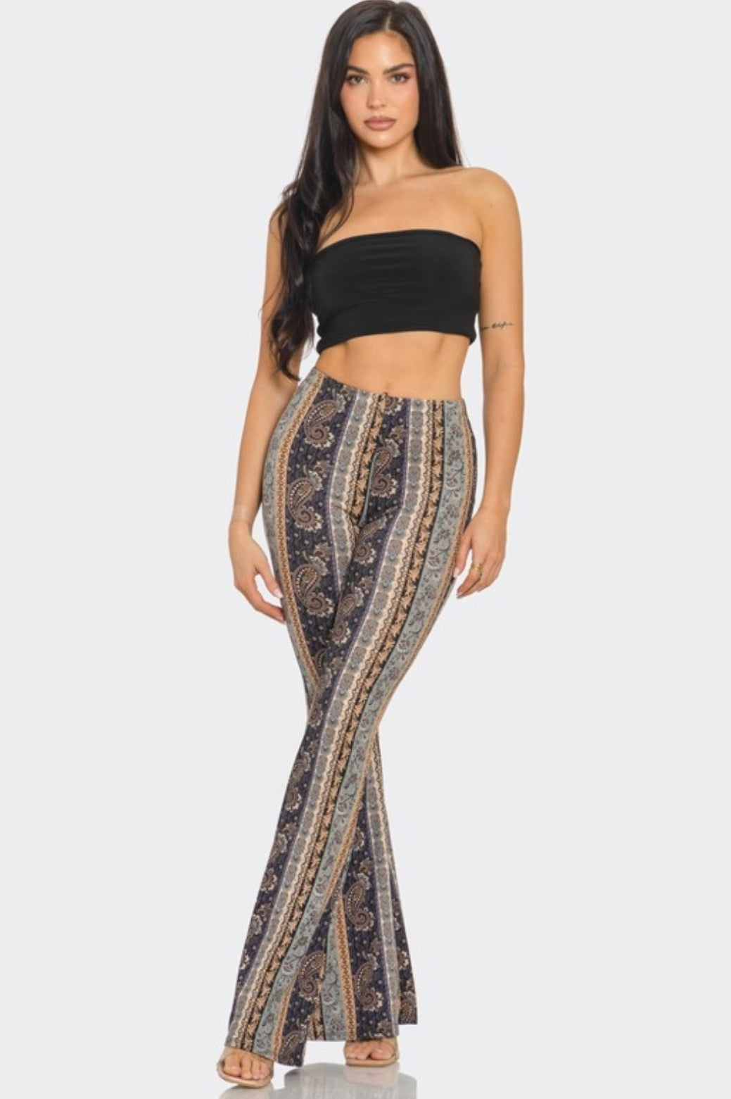 Denim & Paisley Flare Pants