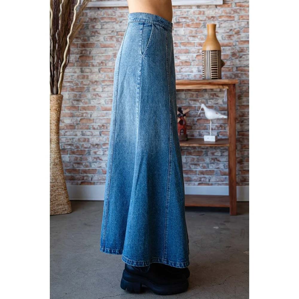 A-line Flare Paneled Denim Skirt