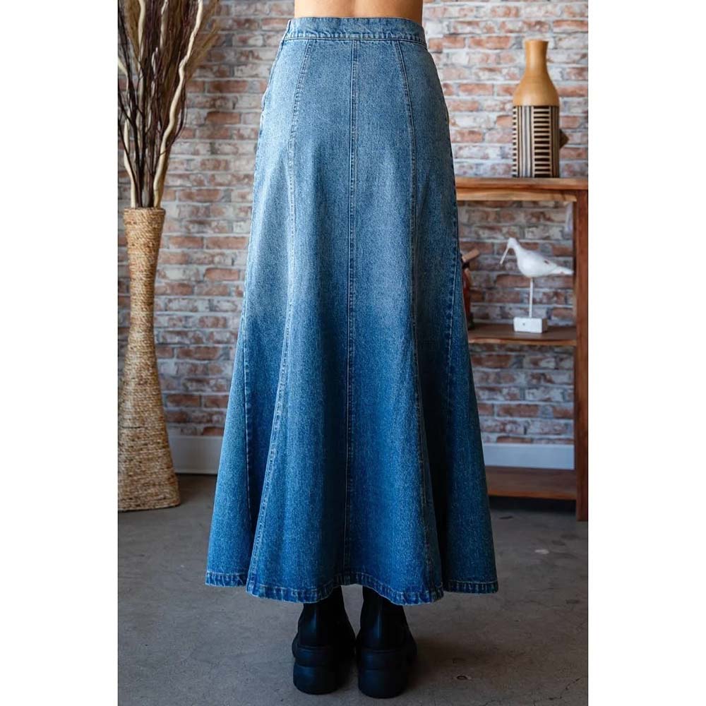 A-line Flare Paneled Denim Skirt