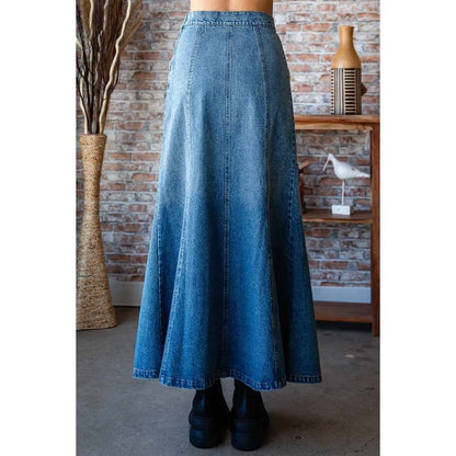 A-line Flare Paneled Denim Skirt
