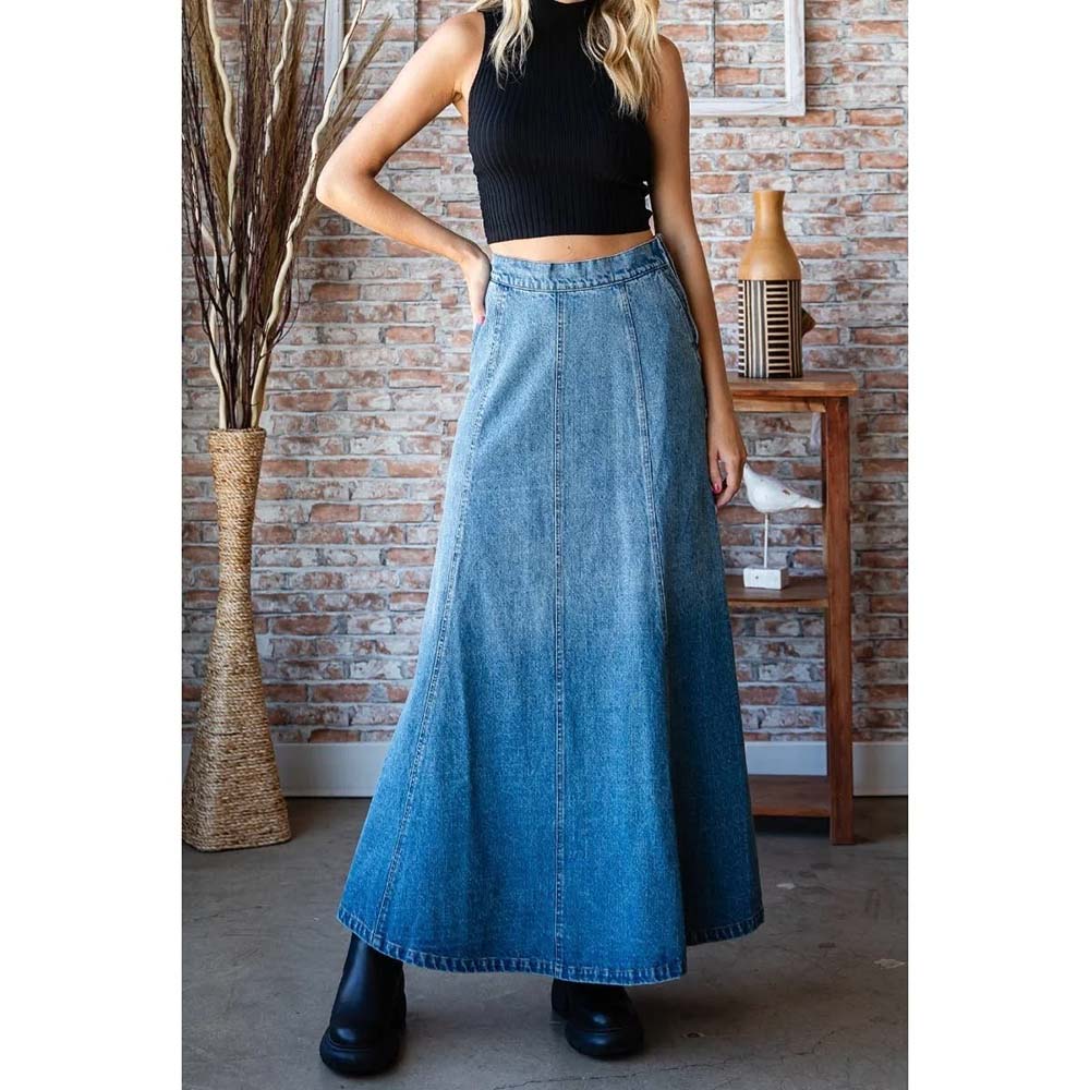 A-line Flare Paneled Denim Skirt