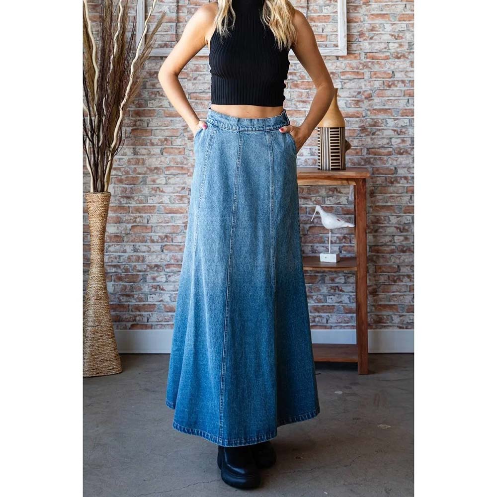 A-line Flare Paneled Denim Skirt