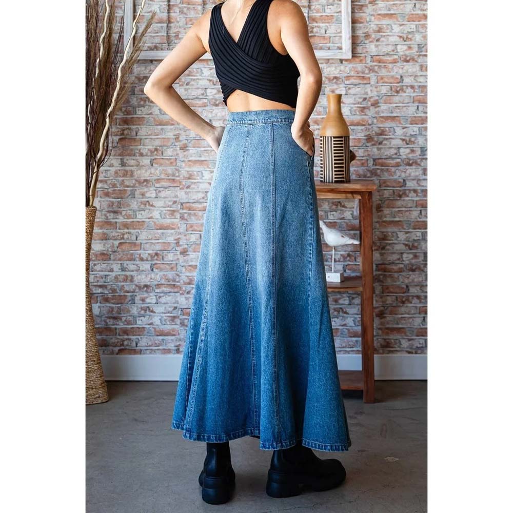 A-line Flare Paneled Denim Skirt